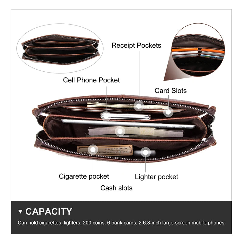 Men Clutch Bag Large Capacity ,Coded Lock ,Design Genuine Leather Men Wallets