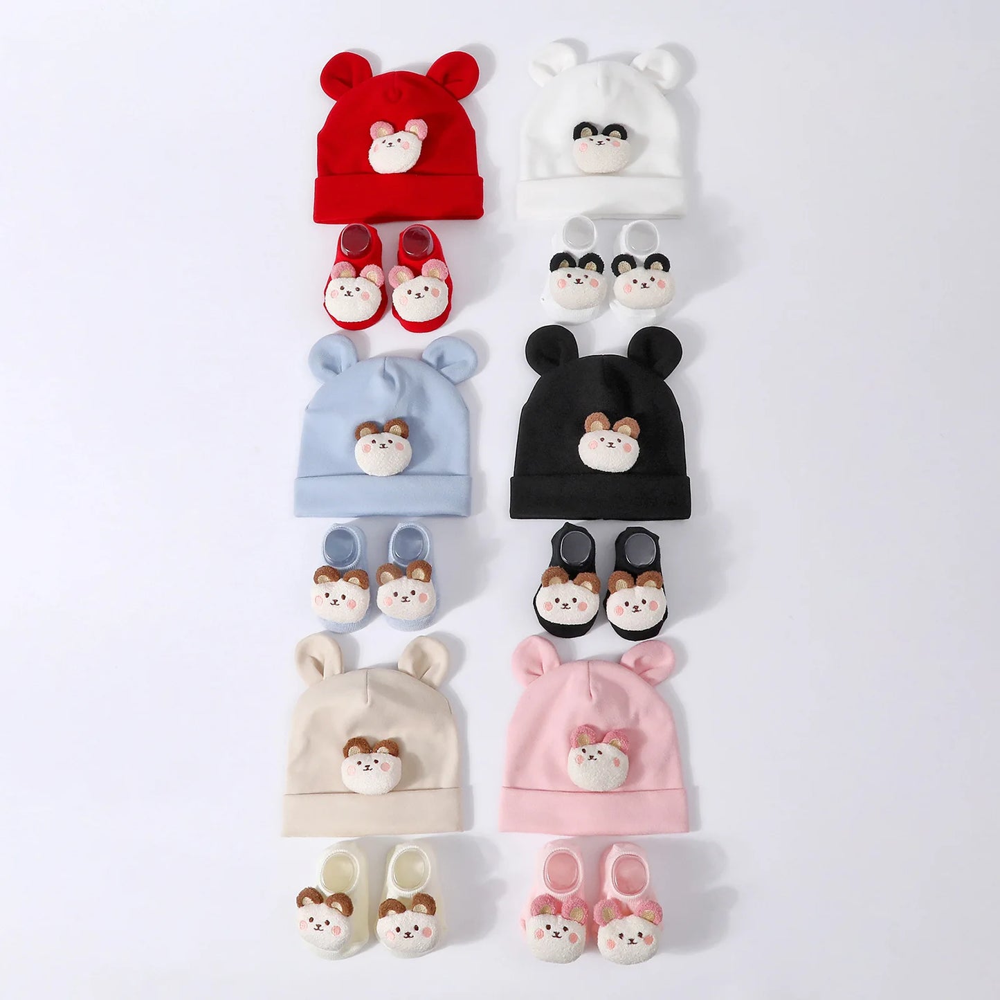 Baby Hat & Socks Set – Knit Cotton Beanie with Ear Design for Newborns & Toddlers