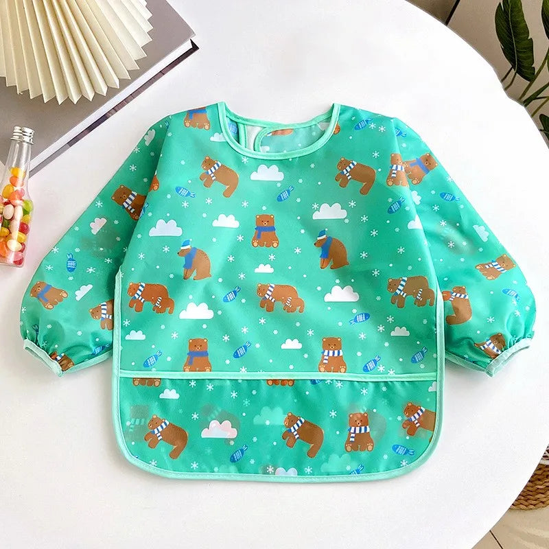 Waterproof Baby Bib – Long Sleeve Cartoon Apron for Self-Feeding (0–3 Years)