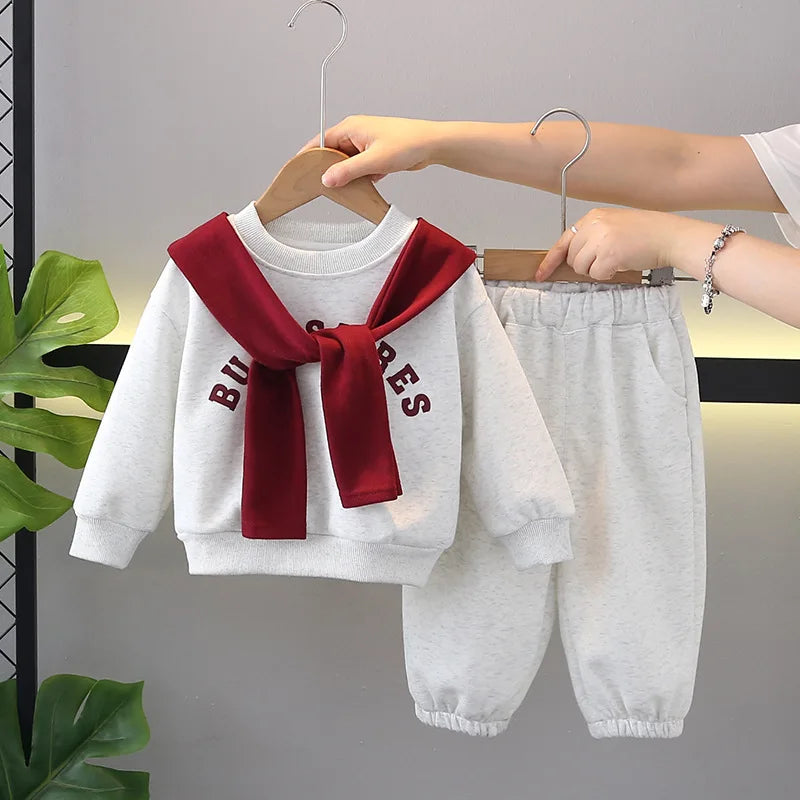 Girls’ 2pcs Hoodie & Pants Set – Autumn/Spring Outfit with Cape Design