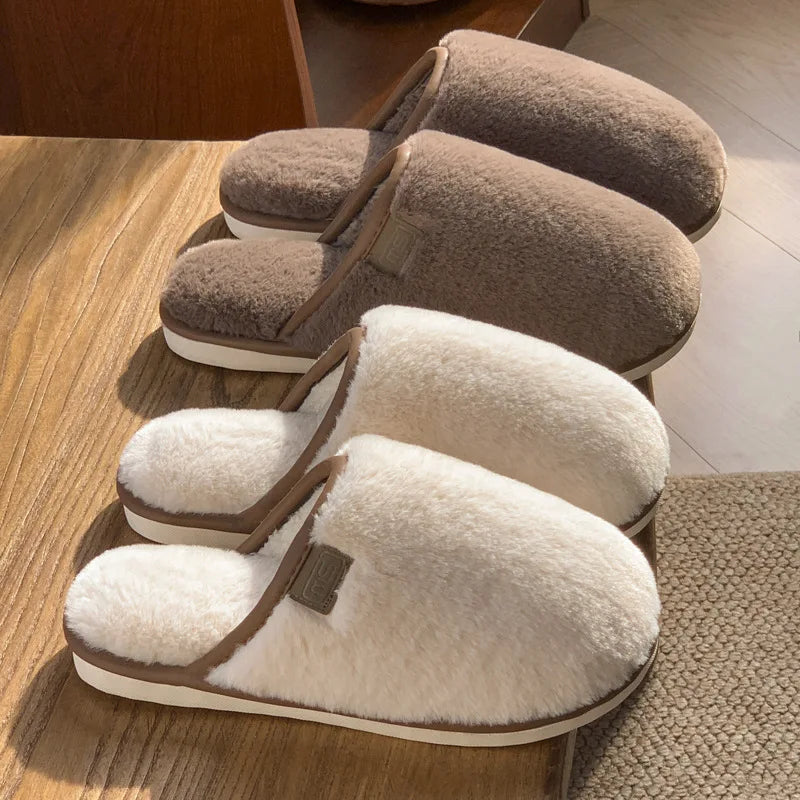 Crestar Women Warm Fuzzy Slippers Winter New Plush Indoor Flat Slides Comfy Soft Sole Fur Men Shoes Fluffy House Cotton Slippers
