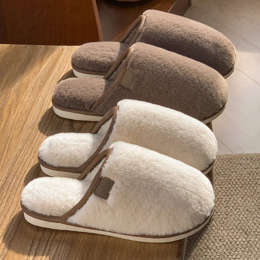 Crestar Women Warm Fuzzy Slippers Winter New Plush Indoor Flat Slides Comfy Soft Sole Fur Men Shoes Fluffy House Cotton Slippers