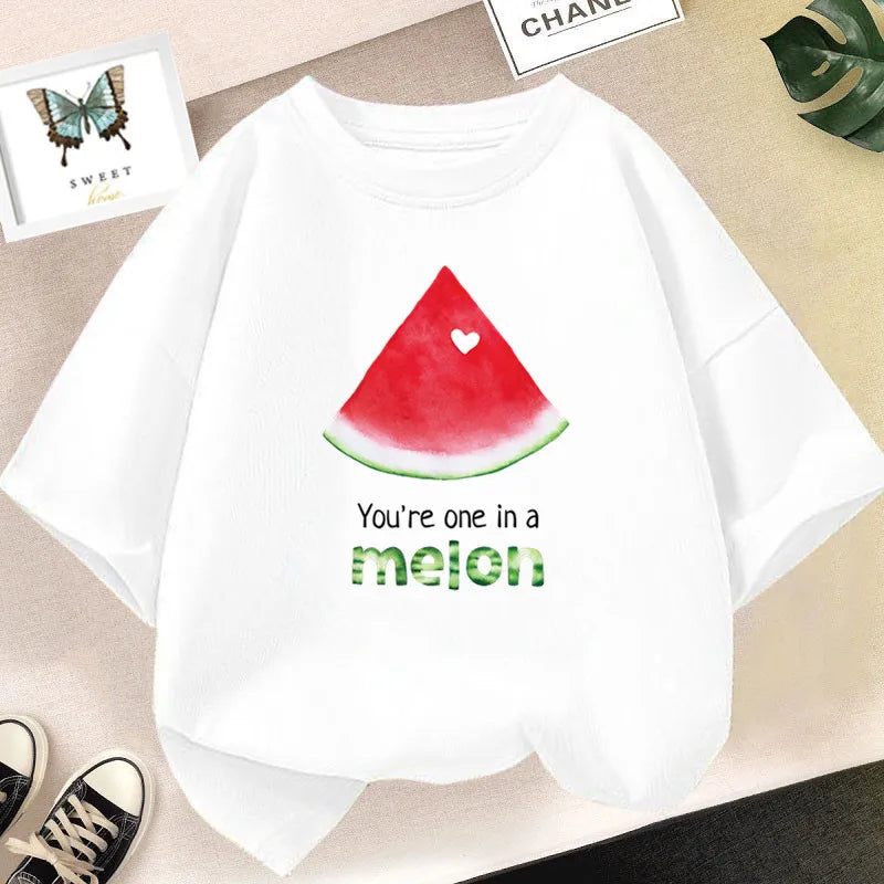 Girls’ Cute Avocado T-Shirt – Loose Summer Cartoon Fruit Top
