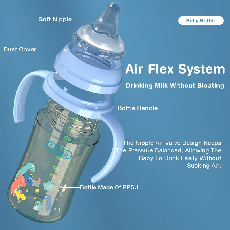 BPA-Free PPSU Baby Bottle – Drop-Proof Wide-Caliber Feeding Bottle with Handles (160/240ml)