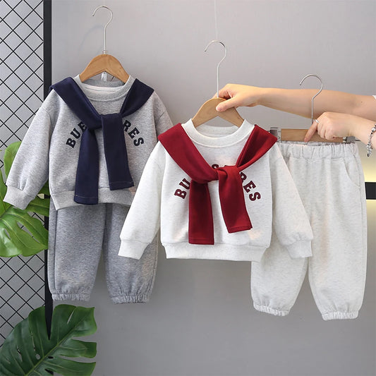 Girls’ 2pcs Hoodie & Pants Set – Autumn/Spring Outfit with Cape Design