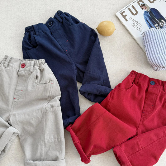 1–6Y Kids’ Cotton Cargo Pants – Soft Multi-Pocket Loose Fit Trousers for Boys & Girls