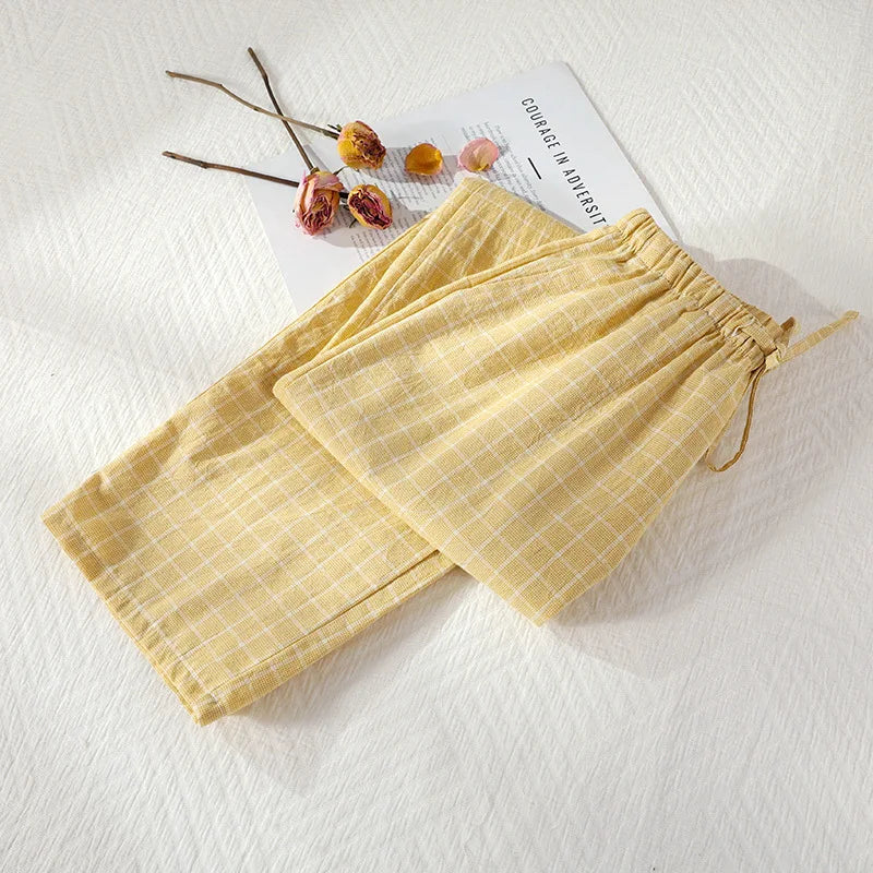 Spring and Summer Couples Home Pants Women Cotton Double Gauze Thin Sleep Pants Sleep Bottoms Casual Printing Pyjamas