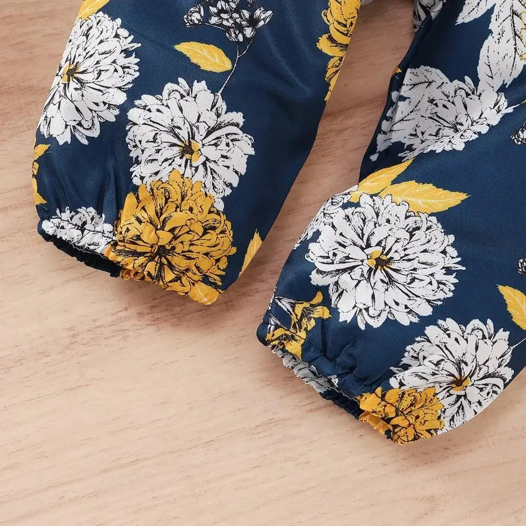 3PCS Newborn Girl Outfit – Floral Pants, Bow Headband & Short Sleeve Bodysuit