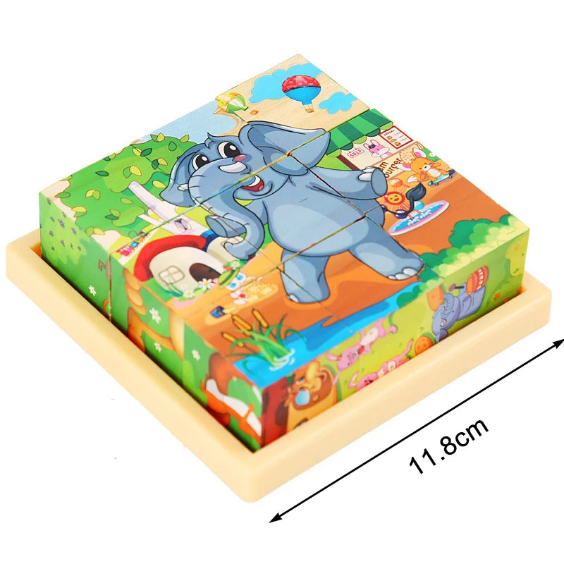 3D Wooden Cube Puzzle – 6-Sided 9-Piece Montessori Educational Toy for Kids