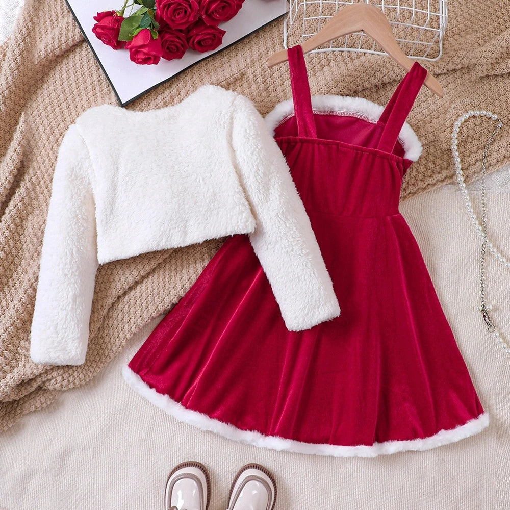 2025 Baby Girl Autumn/Winter Dress & Jacket Set – Christmas Outfit for Ages 2–7