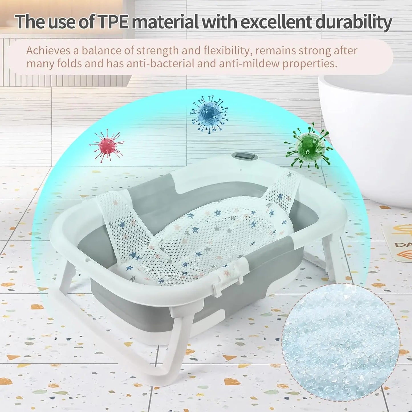 Real-time Temperature Portable Collapsible Baby Bathtub for Newborn to Toddler Infant Bath Tub with Soft Cushion