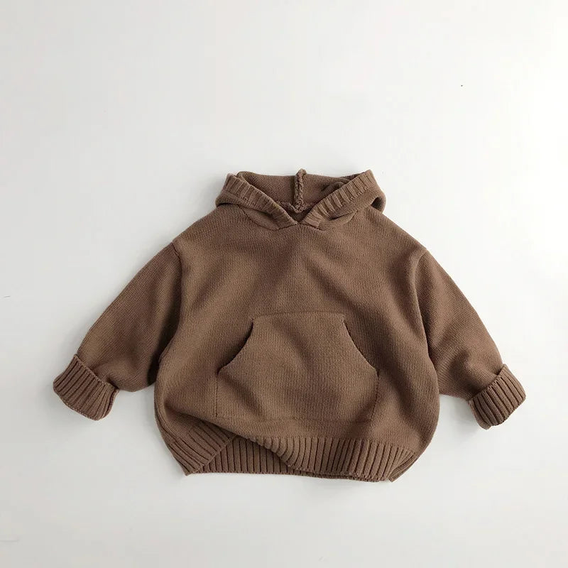 Kids’ Loose Knit Hoodie – Front Pocket Pullover Sweater for Boys & Girls