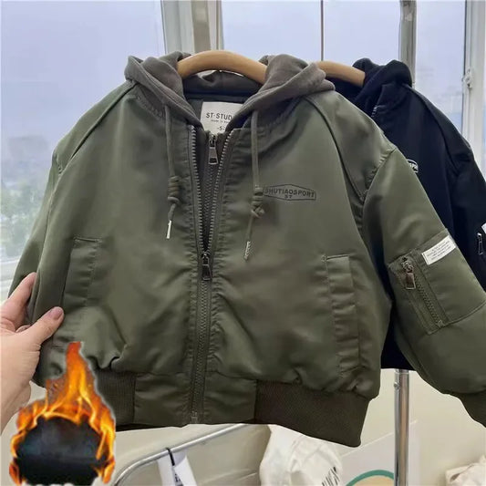 2025 Kids’ Hooded Jacket – Windproof & Rainproof Patchwork Coat for Boys