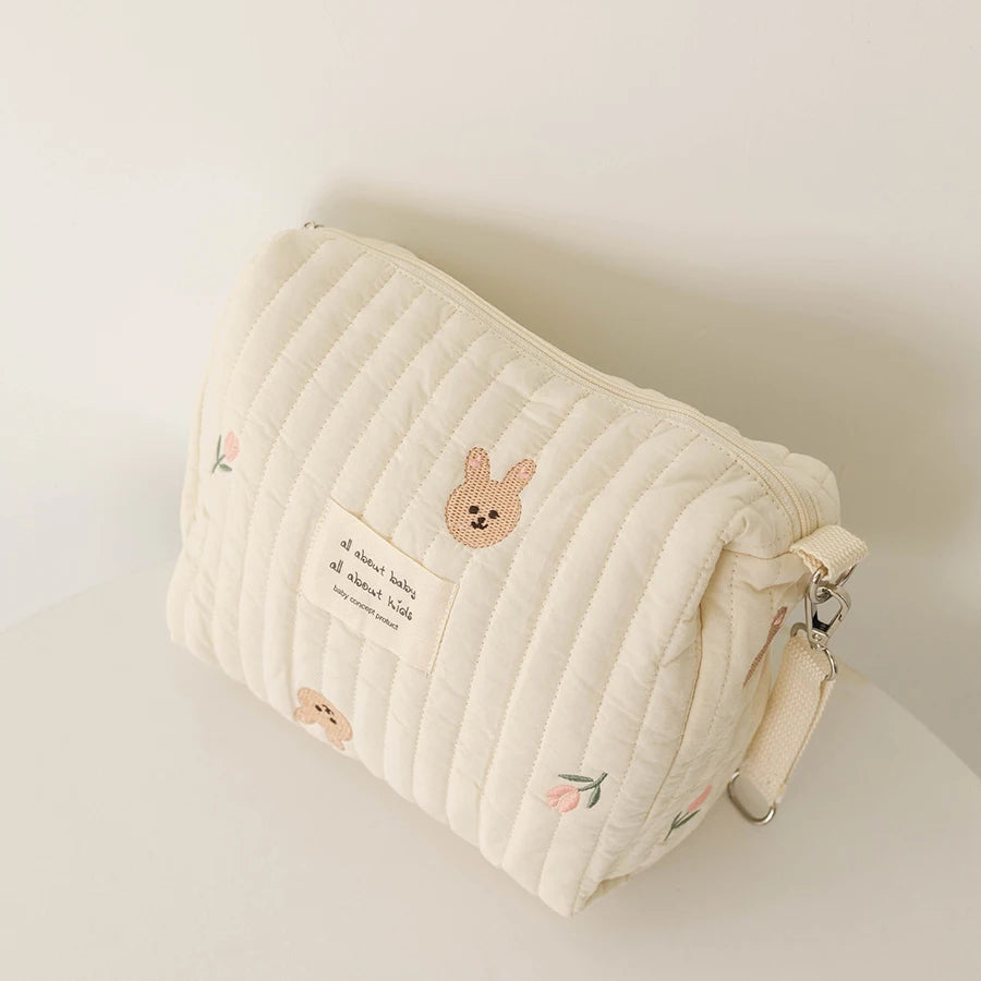 Cute Mommy Diaper Bag – Embroidered Baby Travel Organizer with Zipper