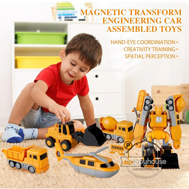 Magnetic Transforming Robot Car – Engineering Toy with Blocks for Toddler Activities