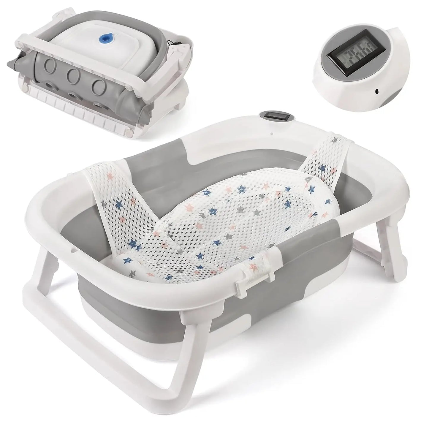 Real-time Temperature Portable Collapsible Baby Bathtub for Newborn to Toddler Infant Bath Tub with Soft Cushion