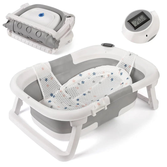 Real-time Temperature Portable Collapsible Baby Bathtub for Newborn to Toddler Infant Bath Tub with Soft Cushion