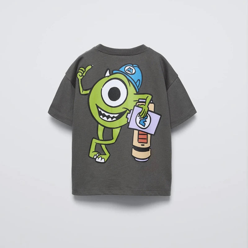 Kids’ Cartoon Monster Printed T-Shirt – Casual Summer Crewneck Top for Boys & Girls