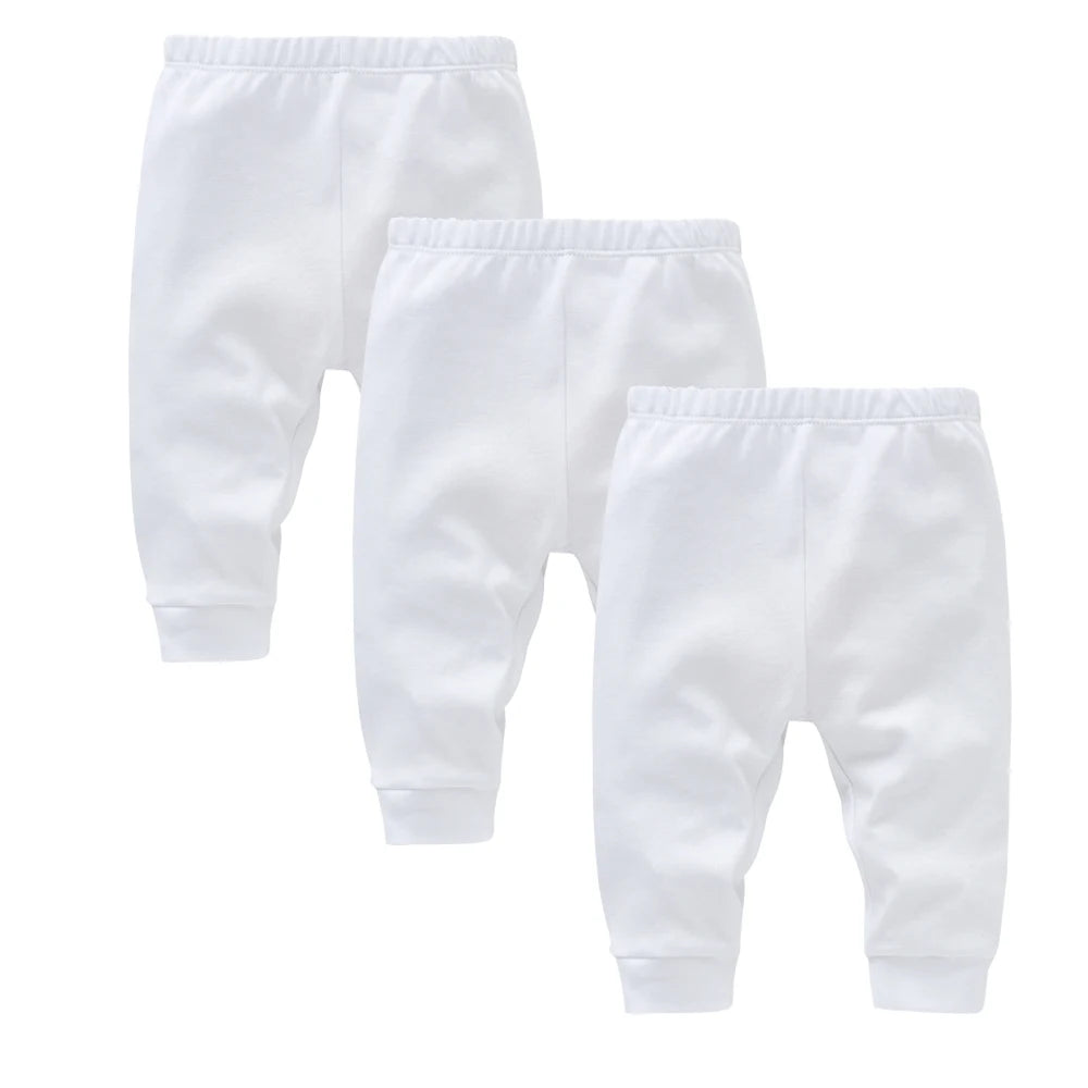 Calças de algodão para recém-nascidos dos 0 aos 12 meses, 3 peças/lote, calças compridas lisas para meninos e meninas, leggings casuais para bebés
