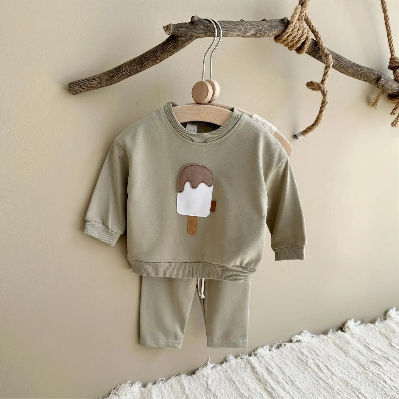 Baby/Toddler 2pcs Cotton Set – Ice Cream Top & Pants for Autumn