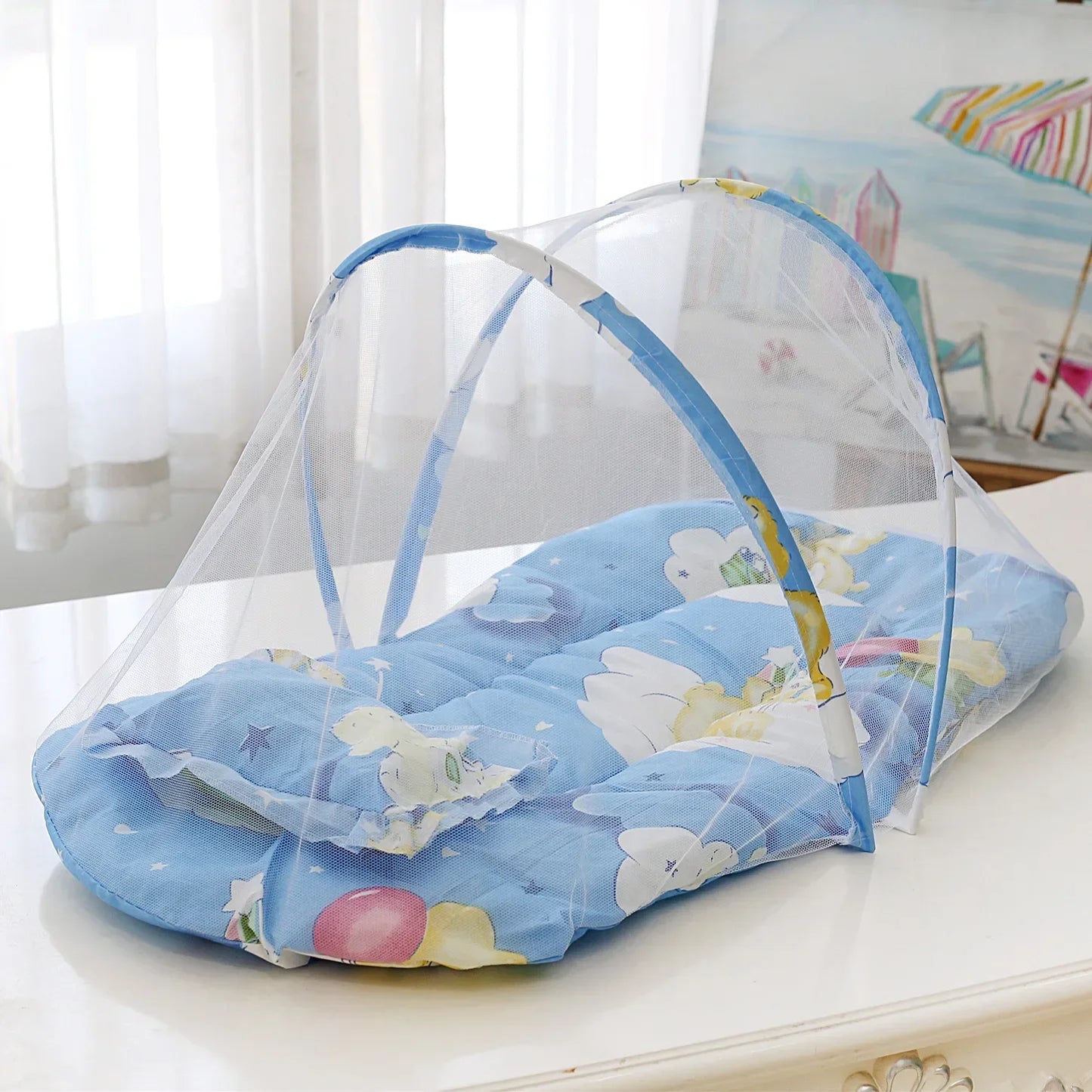 Foldable Baby Bed Mosquito Net – Portable Crib Net with Pillow & Cotton Padding