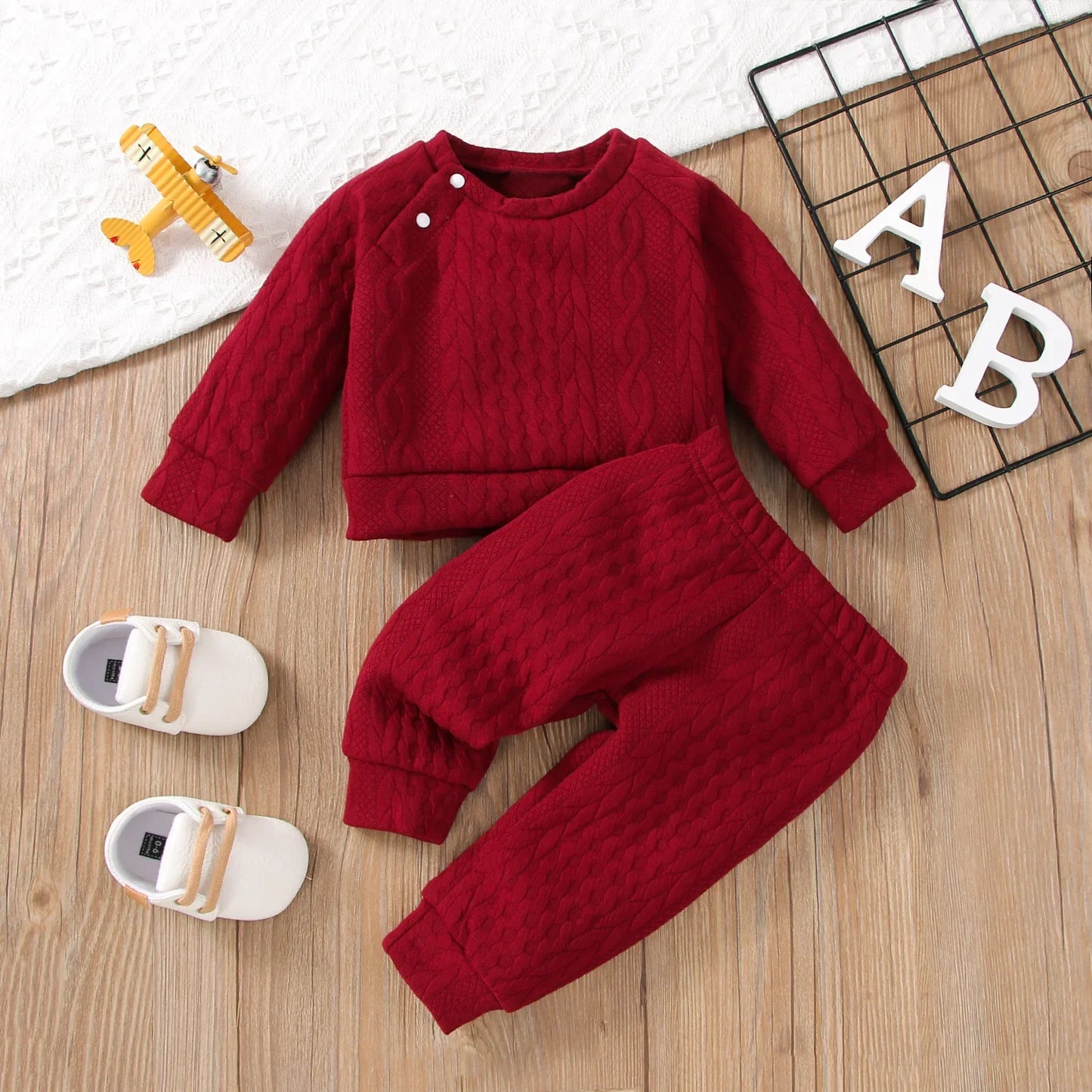 Conjunto de roupa de outono e inverno para menino e menina dos 1 aos 3 anos, blusa e calças lisas de manga comprida