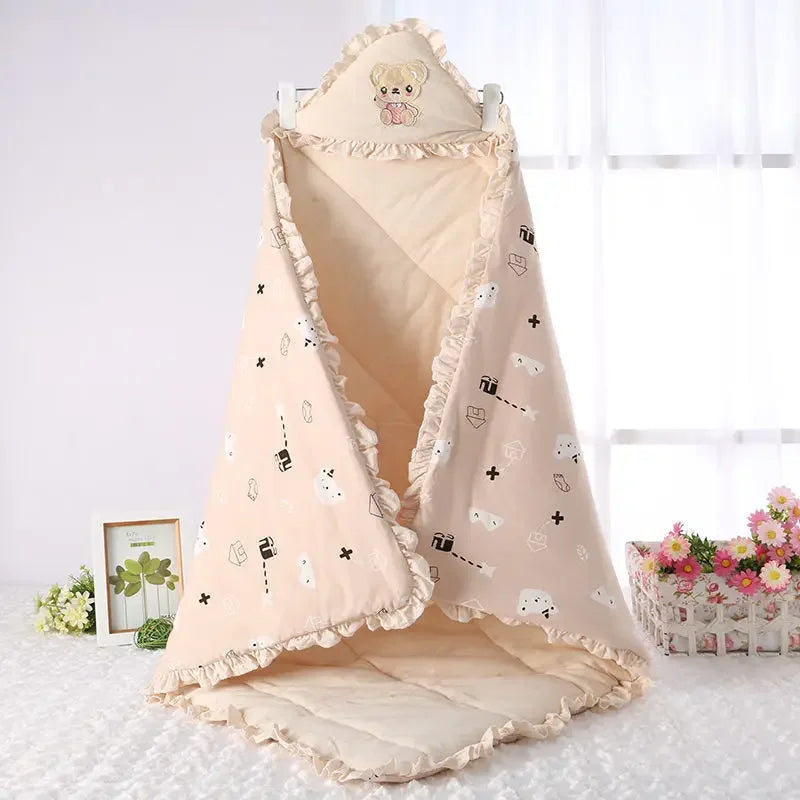 Newborn Cotton Blanket Winter Warm Embroidery Baby Swaddling Blanket Cartoon Envelope Wrap Blankets Baby Boys Girls Bed Quilt