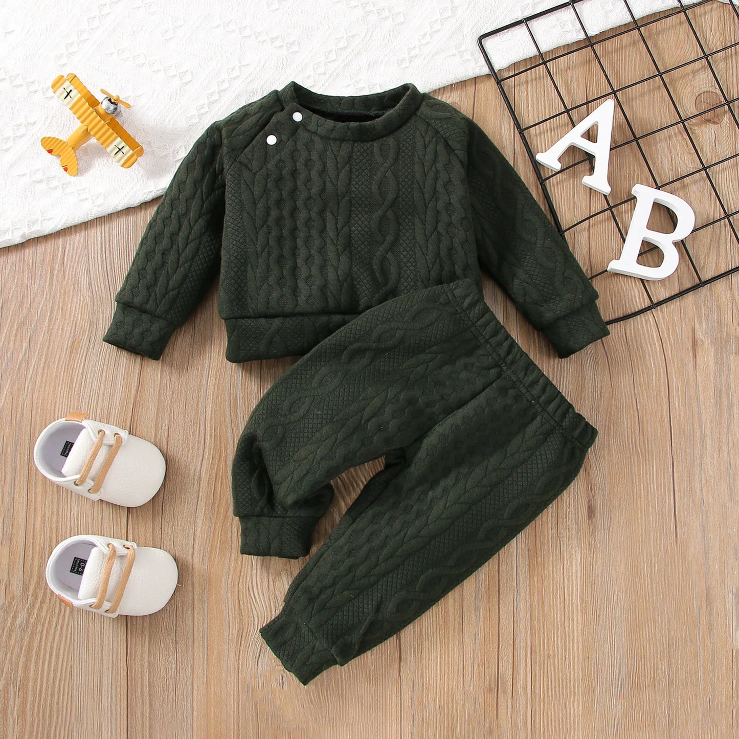 Conjunto de roupa de outono e inverno para menino e menina dos 1 aos 3 anos, blusa e calças lisas de manga comprida