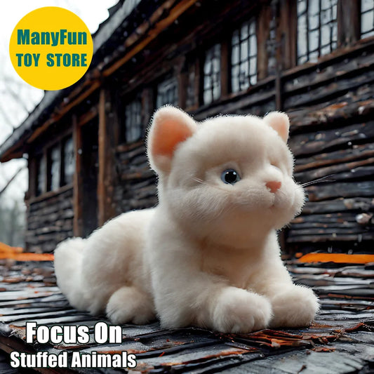 White Cat Plush Toy -Realistic Persian cat Stuffed Animal, White Kitty Doll, Lifelike Maine Coon Doll Gift for Collectors