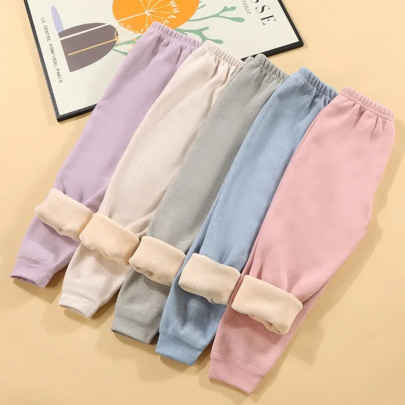 2025 Kids’ Winter Thermal Pants – Fleece-Lined Cotton with Elastic Waist
