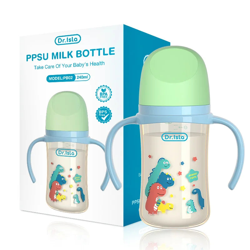BPA-Free PPSU Baby Bottle – Drop-Proof Wide-Caliber Feeding Bottle with Handles (160/240ml)