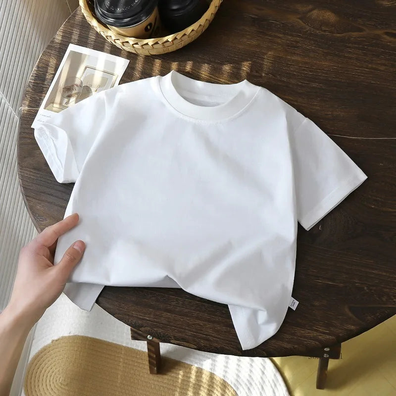 Kids’ Cotton Short Sleeve T-Shirt – White, Red & Black Summer Tops for Boys & Girls