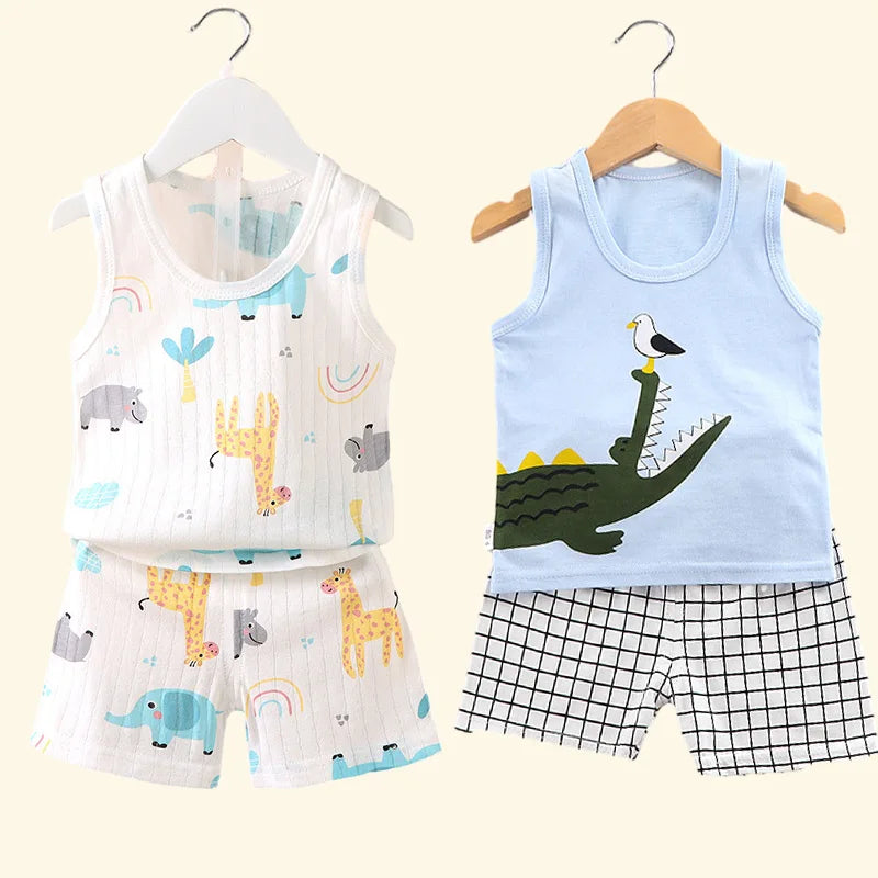 Children's Clothing Print Sleeveless Tops Shorts Cute Breathable Kids Vest Shorts Set Tank Top for Baby