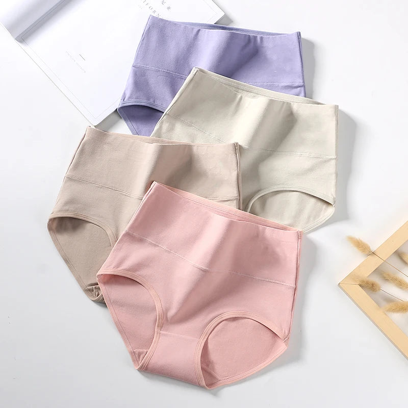 4PCS High Waist Cotton Body Shaper Panties – Breathable Slimming Underwear, Plus Size M-5XL