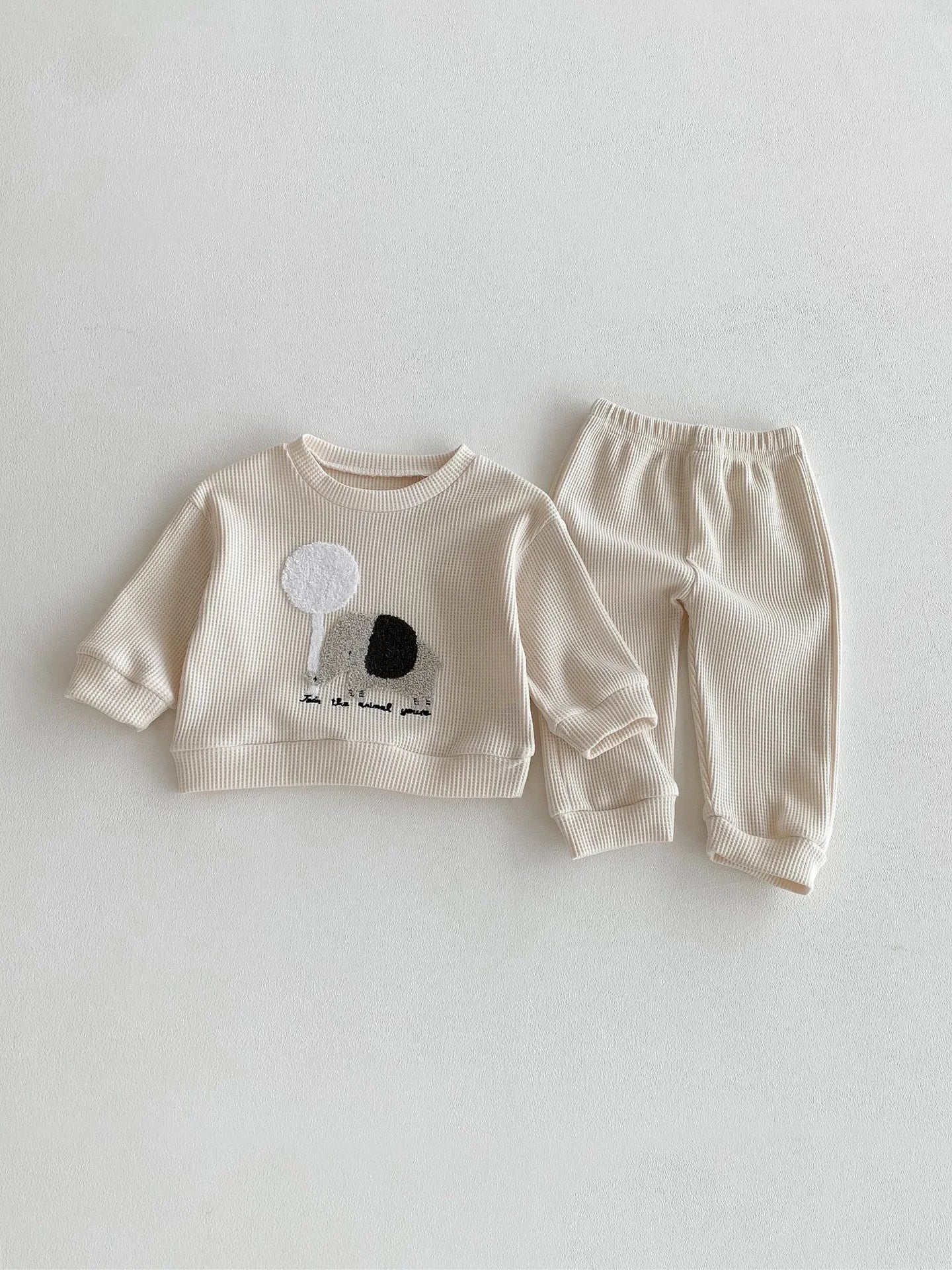 Conjunto de 2 peças em algodão para bebé/criança dos 0 aos 4 anos – blusa elefante e calças às riscas