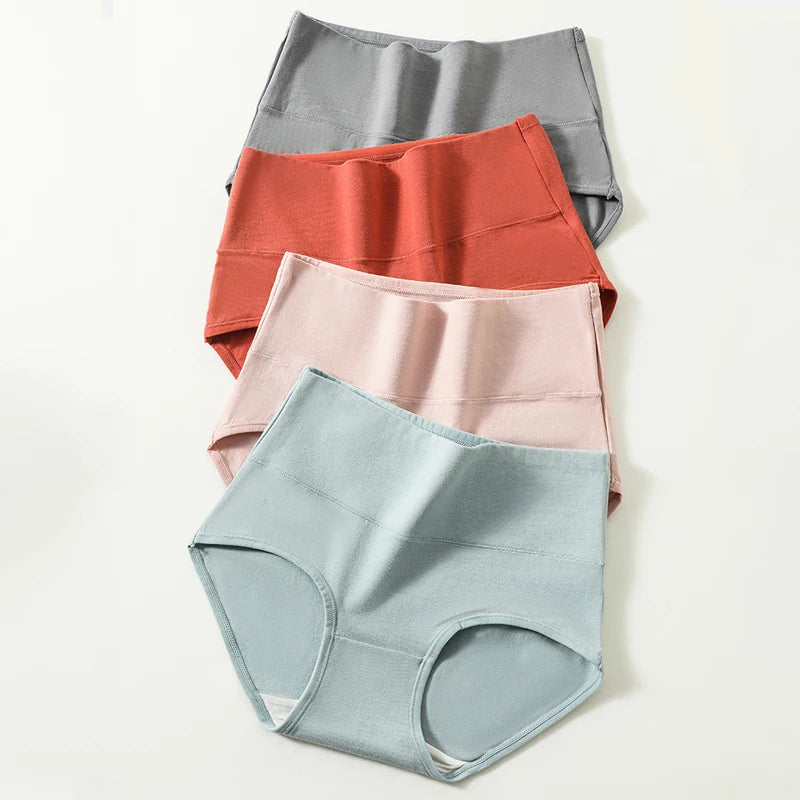 4PCS High Waist Cotton Body Shaper Panties – Breathable Slimming Underwear, Plus Size M-5XL
