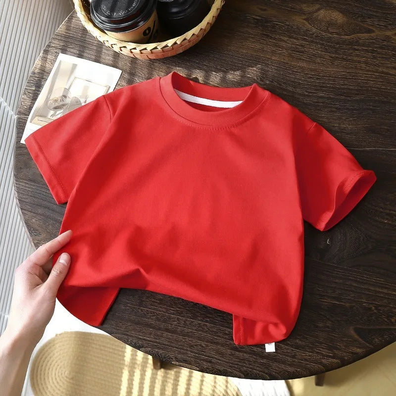 Kids’ Cotton Short Sleeve T-Shirt – White, Red & Black Summer Tops for Boys & Girls