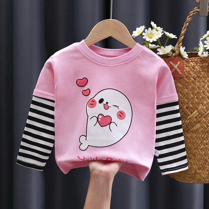 Kids’ Long Sleeve T-Shirt – Cartoon Cotton Top for Boys & Girls (0–5Y)