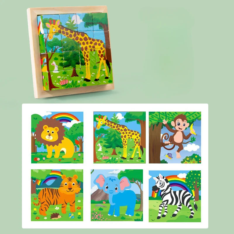 3D Wooden Cube Puzzle – 6-Sided 9-Piece Montessori Educational Toy for Kids