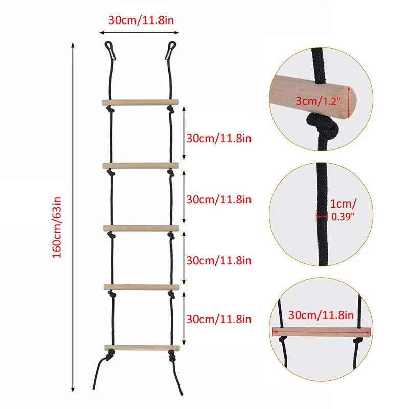 Kids’ Wooden Rope Ladder Swing – Indoor/Outdoor Climbing Toy for Playground Fun