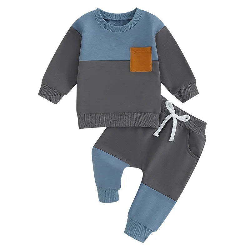 RUEWEY Baby Boy Outfit Set – Contrast Sweatshirt & Pants for Spring/Autumn