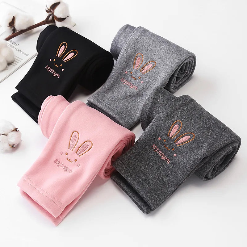 Girls’ Autumn/Winter Leggings – Thick Warm Pants with Cute Rabbit Design