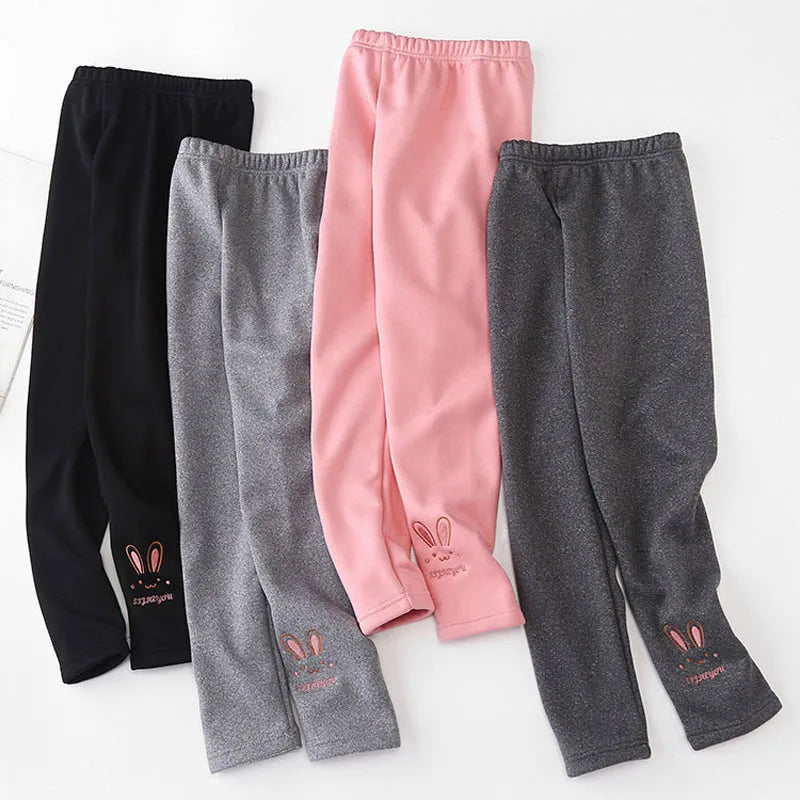 Girls’ Autumn/Winter Leggings – Thick Warm Pants with Cute Rabbit Design