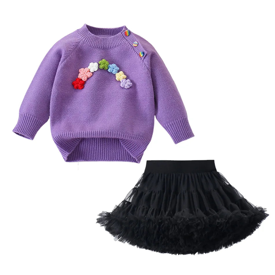 2025 Baby Girls’ Floral Sweater – Autumn/Winter Sweet Knit Round Neck Top