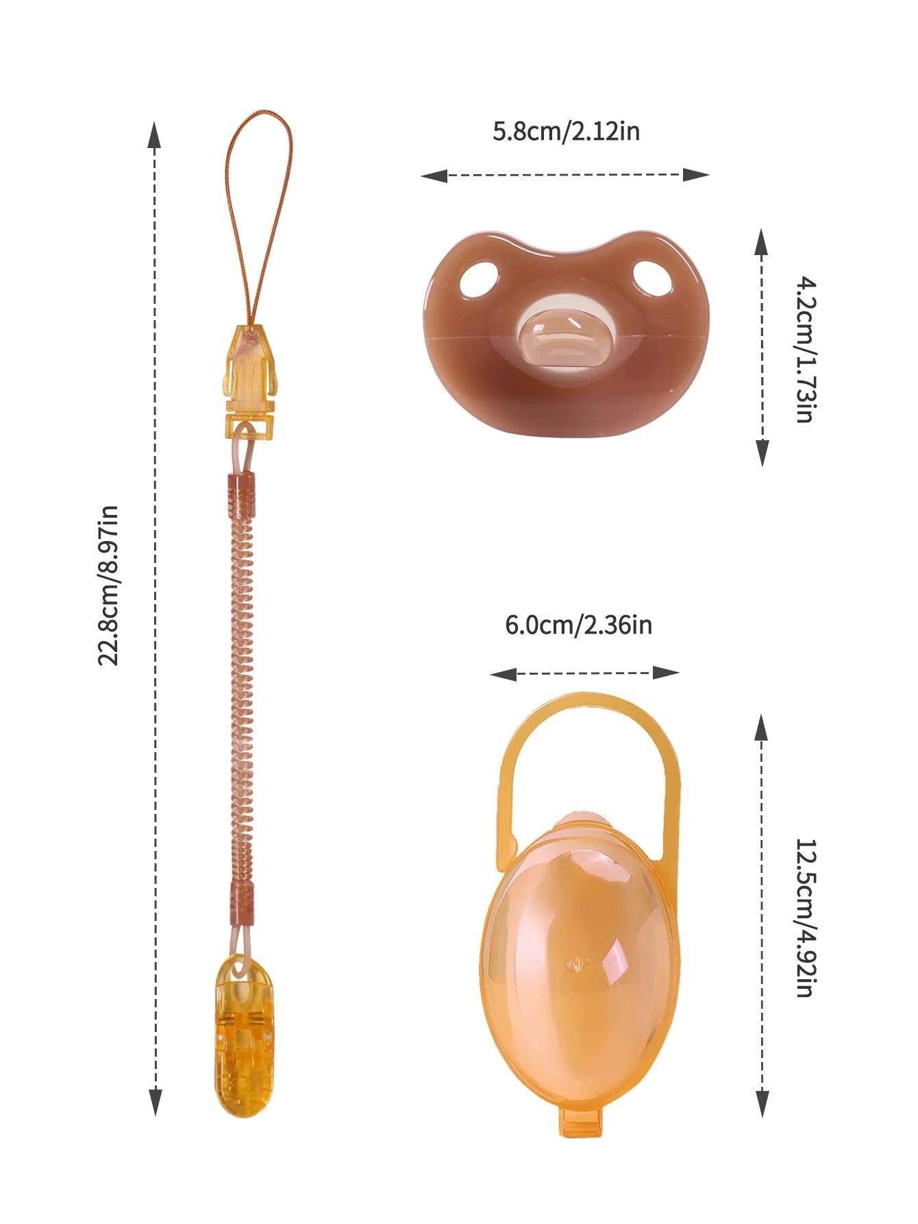 3PCS Baby Silicone Pacifier Set – Soft Brown Pacifier with Storage Box & Anti-Drop Chain, BPA Free