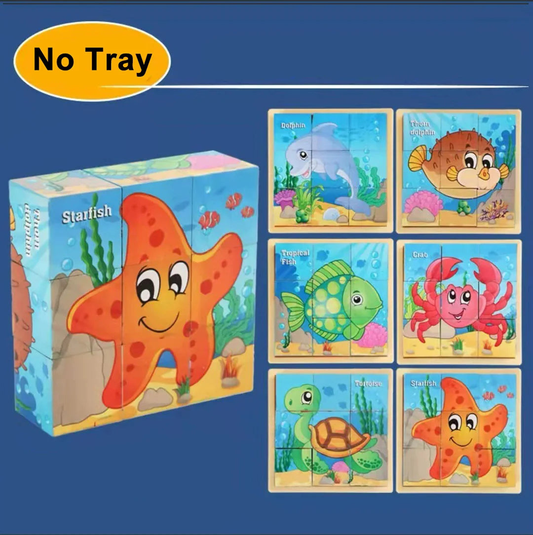 3D Wooden Cube Puzzle – 6-Sided 9-Piece Montessori Educational Toy for Kids