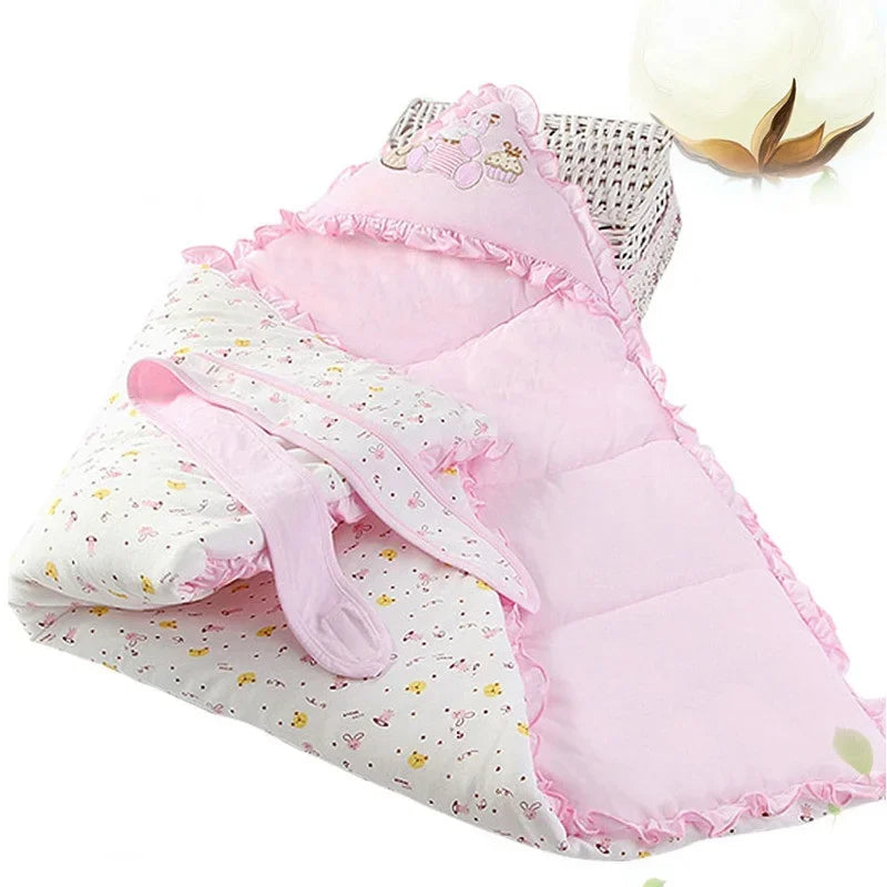 Newborn Cotton Blanket Winter Warm Embroidery Baby Swaddling Blanket Cartoon Envelope Wrap Blankets Baby Boys Girls Bed Quilt