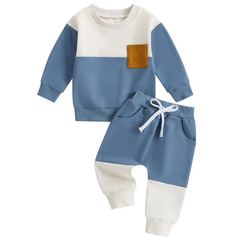 RUEWEY Baby Boy Outfit Set – Contrast Sweatshirt & Pants for Spring/Autumn