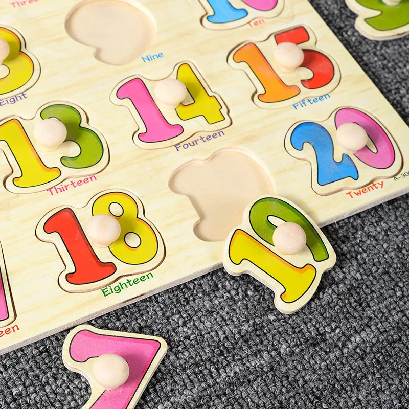 Montessori Wooden Peg Puzzles – 3D Cartoon Animal & Fruit Educational Toys