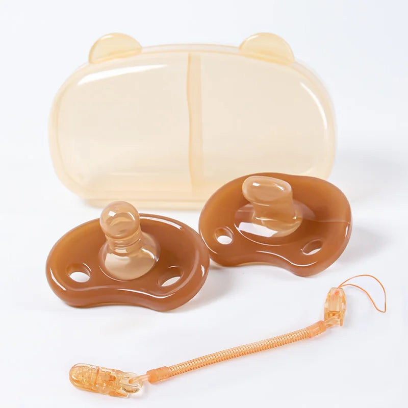 4PCS Baby Silicone Pacifier Set – Bear Storage Box & Pacifier Chain, Day & Night Use